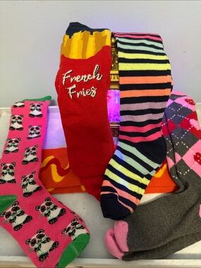 New 5 Pair Kids Crew Socks - Red French Fries & Orange Ketchup Novelty Set